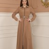 Belted Zippered Prada Hooded Abaya Dress 1228 - beige