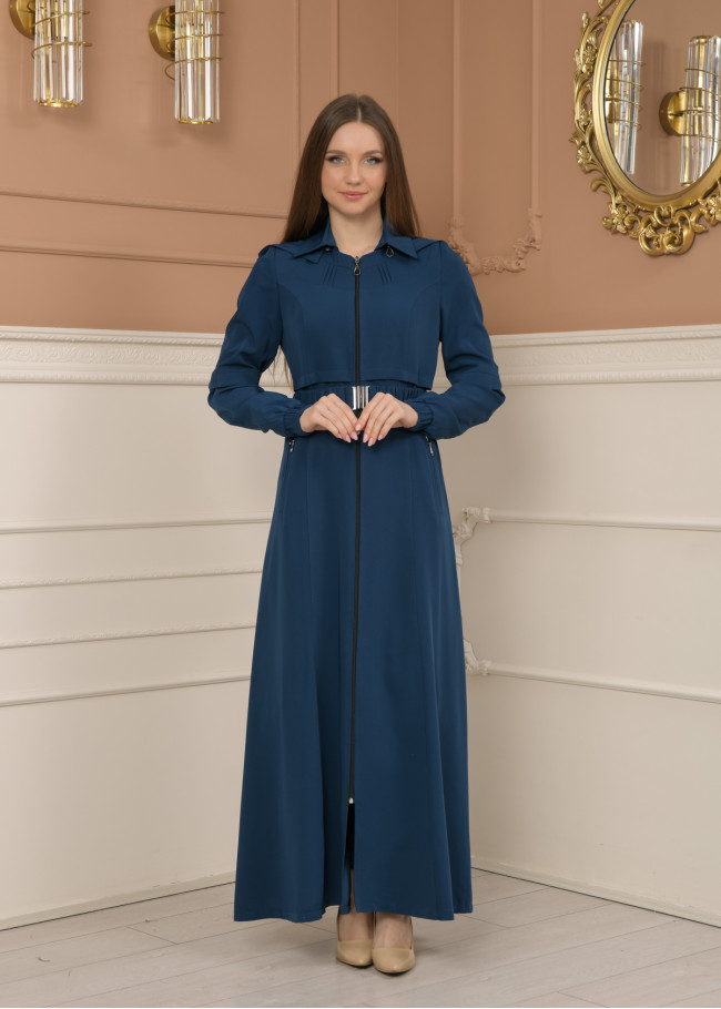Belted Zippered Prada Hooded Abaya Dress 1228 - turquoise