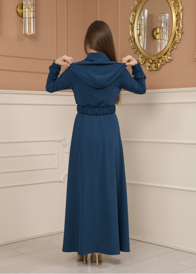 Belted Zippered Prada Hooded Abaya Dress 1228 - turquoise