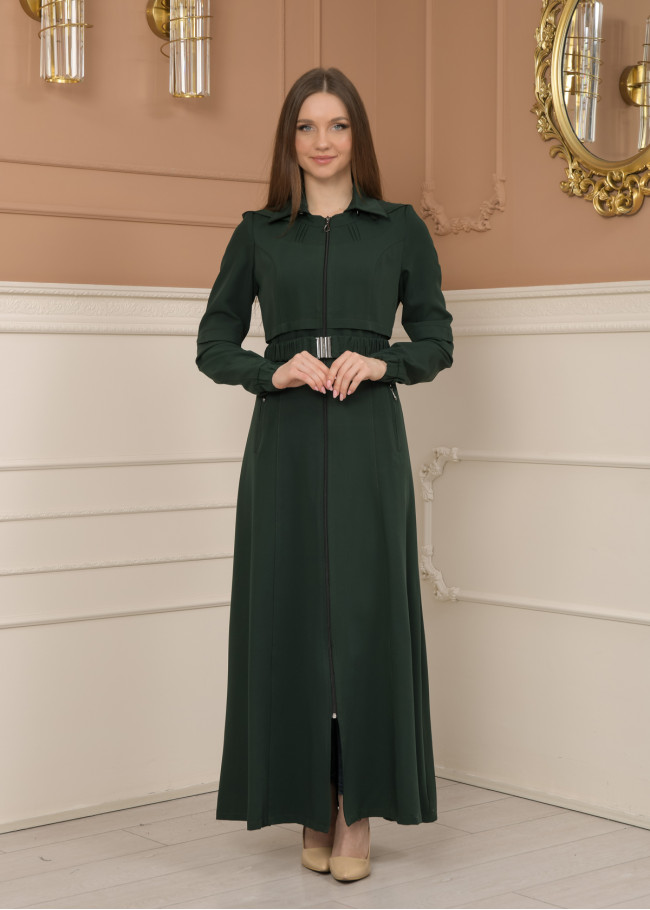 Belted Zippered Prada Hooded Abaya Dress 1228 - green