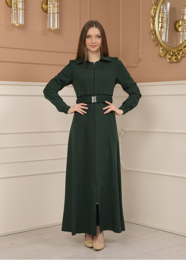 Belted Zippered Prada Hooded Abaya Dress 1228 - green