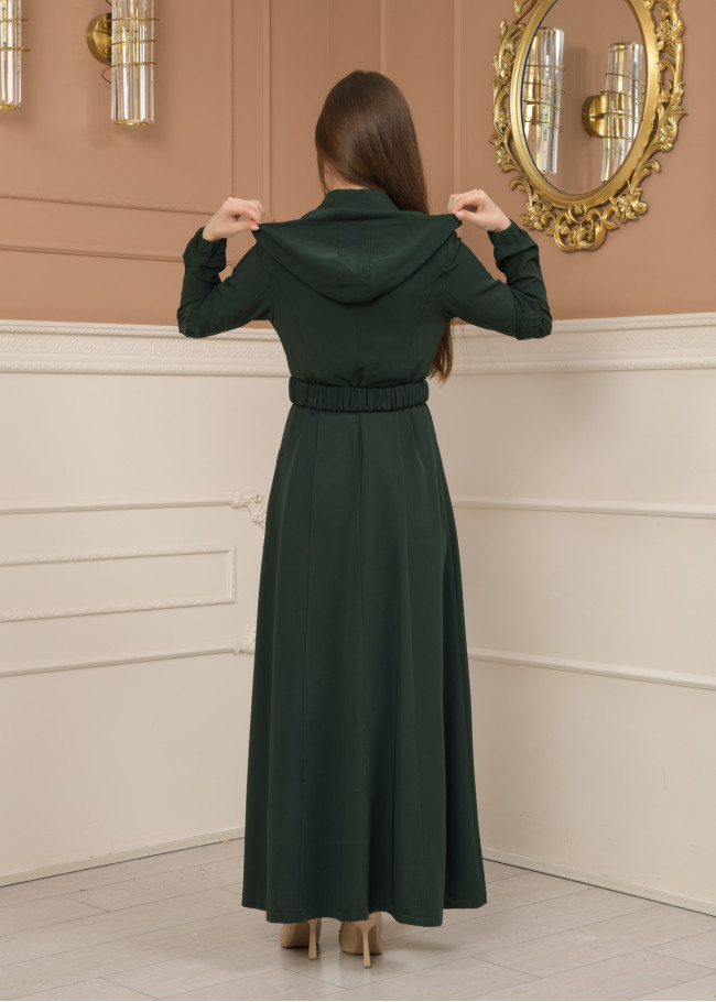 Belted Zippered Prada Hooded Abaya Dress 1228 - green
