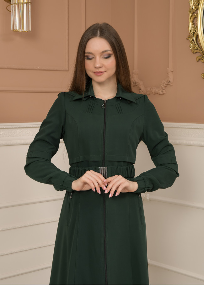 Belted Zippered Prada Hooded Abaya Dress 1228 - green