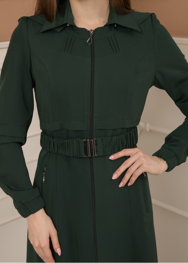 Belted Zippered Prada Hooded Abaya Dress 1228 - green