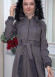 Belted Hooded Fur Suede Trench Coat 1339 Gri