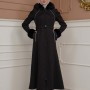 Long Wool Coat with Fur Hood and Fur Sleeves 1356 - black