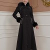 FURRY SLEEVE AND HOOD HIJAB TOPCOAT 1356 Siyah