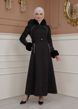 مانطو جوخ نسائي شتوي مع كبشون 1356 - اسود