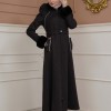 FURRY SLEEVE AND HOOD HIJAB TOPCOAT 1356 Siyah