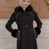 FURRY SLEEVE AND HOOD HIJAB TOPCOAT 1356 Siyah