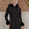 FURRY SLEEVE AND HOOD HIJAB TOPCOAT 1356 Siyah
