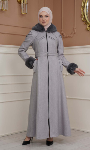 مانطو جوخ نسائي شتوي مع كبشون 1356 - فضي