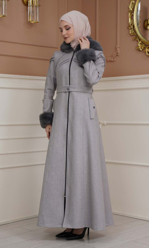 مانطو جوخ نسائي شتوي مع كبشون 1356 - فضي