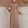 FURRY SLEEVE AND HOOD HIJAB TOPCOAT 1356 Açık kahverengi