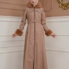 FURRY SLEEVE AND HOOD HIJAB TOPCOAT 1356 Açık kahverengi