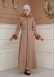 FURRY SLEEVE AND HOOD HIJAB TOPCOAT 1356 Açık kahverengi