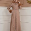 FURRY SLEEVE AND HOOD HIJAB TOPCOAT 1356 Açık kahverengi