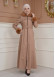 FURRY SLEEVE AND HOOD HIJAB TOPCOAT 1356 Açık kahverengi