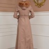 FURRY SLEEVE AND HOOD HIJAB TOPCOAT 1356 Açık kahverengi
