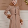 FURRY SLEEVE AND HOOD HIJAB TOPCOAT 1356 Açık kahverengi