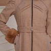 FURRY SLEEVE AND HOOD HIJAB TOPCOAT 1356 Açık kahverengi