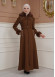 FURRY SLEEVE AND HOOD HIJAB TOPCOAT 1356 Kahverengi