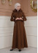 FURRY SLEEVE AND HOOD HIJAB TOPCOAT 1356 Kahverengi