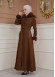 FURRY SLEEVE AND HOOD HIJAB TOPCOAT 1356 Kahverengi