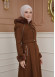 FURRY SLEEVE AND HOOD HIJAB TOPCOAT 1356 Kahverengi
