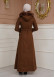FURRY SLEEVE AND HOOD HIJAB TOPCOAT 1356 Kahverengi
