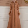 FURRY SLEEVE AND HOOD HIJAB TOPCOAT 1356 taba