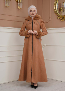 مانطو جوخ نسائي شتوي مع كبشون 1356 - ترابي