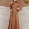 FURRY SLEEVE AND HOOD HIJAB TOPCOAT 1356 taba