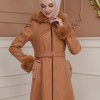 FURRY SLEEVE AND HOOD HIJAB TOPCOAT 1356 taba