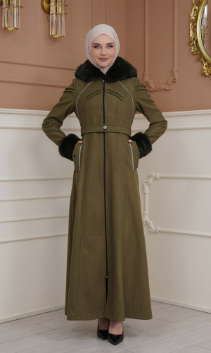 مانطو جوخ نسائي شتوي مع كبشون 1356 - زيتي