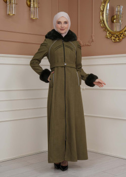 مانطو جوخ نسائي شتوي مع كبشون 1356 - زيتي