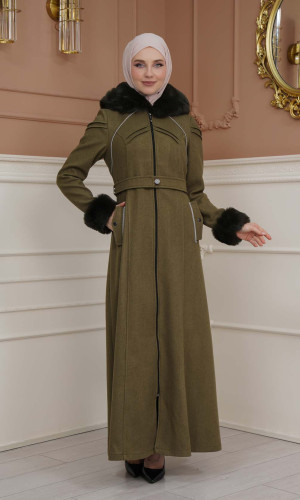 مانطو جوخ نسائي شتوي مع كبشون 1356 - زيتي