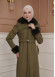 FURRY SLEEVE AND HOOD HIJAB TOPCOAT 1356 Haki