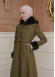 FURRY SLEEVE AND HOOD HIJAB TOPCOAT 1356 Haki