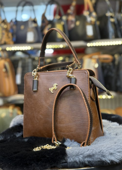 شنطة يد نسائية جلدية بتصميم أنيق - كود 936 - ترابي