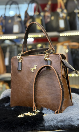 شنطة يد نسائية جلدية بتصميم أنيق - كود 936 - ترابي