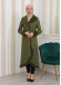 Luxury womens winter coat with belt, sleeves and fur collar 1337 - khaki