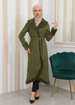 ترانشكوت جوخ مع فرو نسائي شتوي فاخر 1337 - زيتي