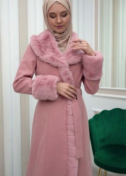 ترانشكوت جوخ مع فرو نسائي شتوي فاخر 1337 - زهر