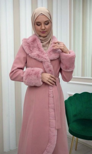 ترانشكوت جوخ مع فرو نسائي شتوي فاخر 1337 - زهر