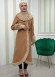 Luxury women's winter coat with belt, sleeves and fur collar 1337 taba