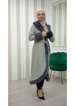 ترانشكوت جوخ مع فرو نسائي شتوي فاخر 1337 - فضي