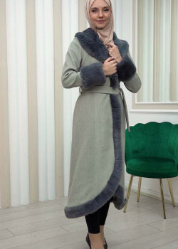 ترانشكوت جوخ مع فرو نسائي شتوي فاخر 1337 - فضي