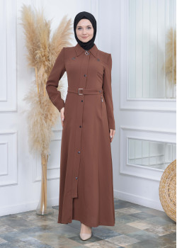 Modamix  مانطو نسائي أنيق كلوش كبشون مع سحاب 242 - ترابي