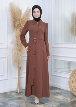 Modamix  مانطو نسائي أنيق كلوش كبشون مع سحاب 242 - ترابي